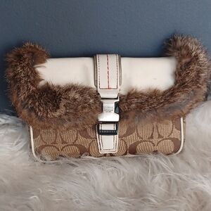 Coach Signature Clutch With Fur